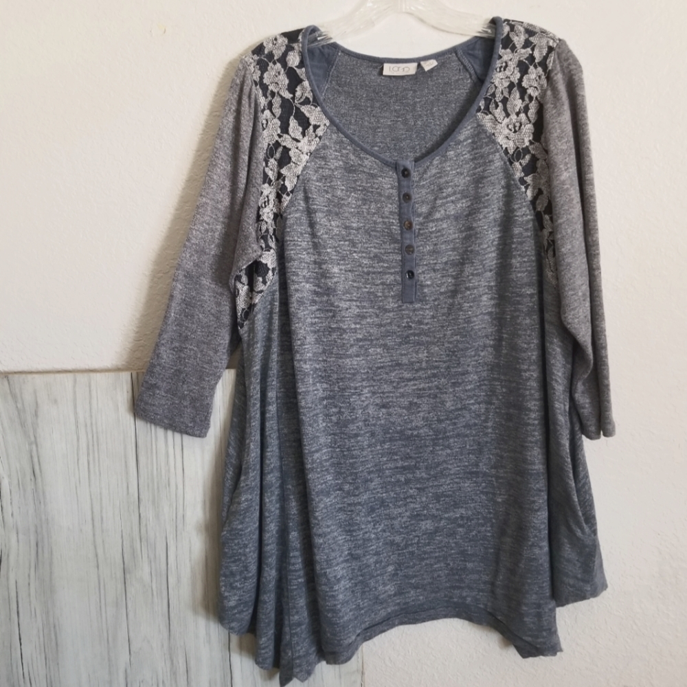 LOGO Lori Goldstein Gray Pullover Swing Tunic Women's 1X